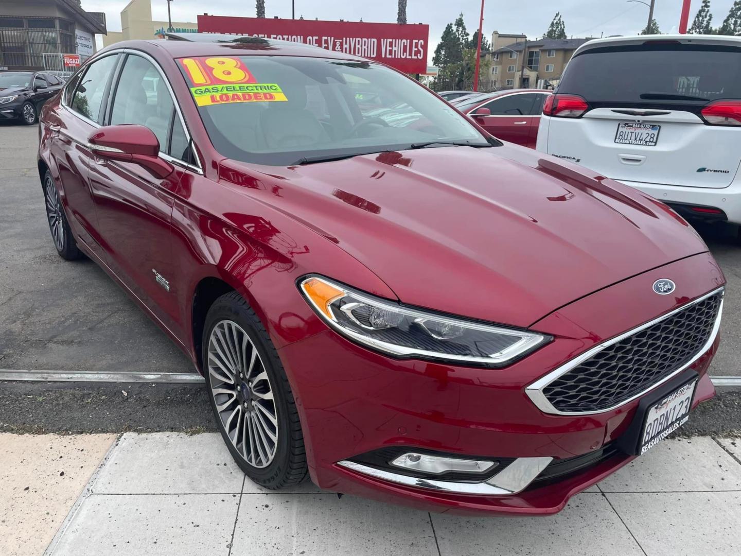 2018 RED /White Gold Ford Fusion Energi (3FA6P0SU8JR) , located at 744 E Miner Ave, Stockton, CA, 95202, (209) 944-5770, 37.956863, -121.282082 - Photo#0